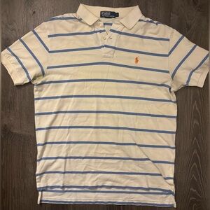 Polo by Ralph Lauren Men's Striped Cream and Blue Polo Shirt